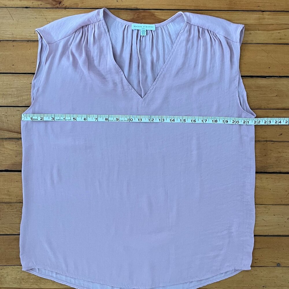 Anthropologie Maison d"Amelie Pale Pink Satin Cap Sleeve Blouse, Size Medium - Picture 8 of 8